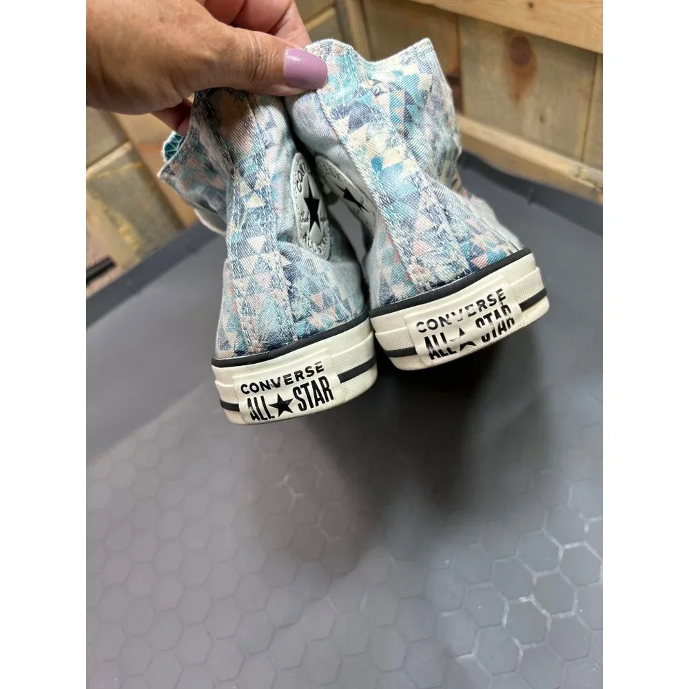 Converse Womens All Star High Top Sneakers Size 7 Geometric Print Blue & White - Picture 5 of 8
